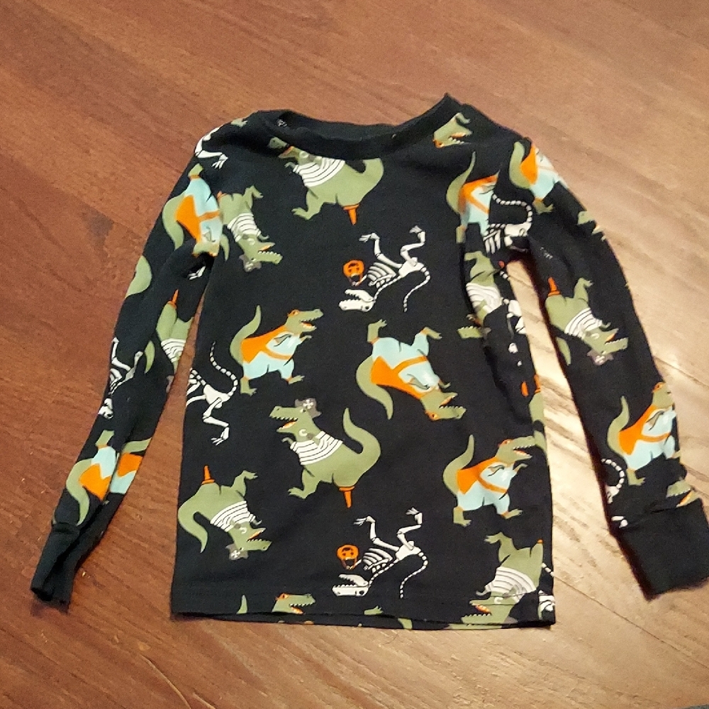 Dinosaur Print Kids Long Sleeve Shirt - Black and Green